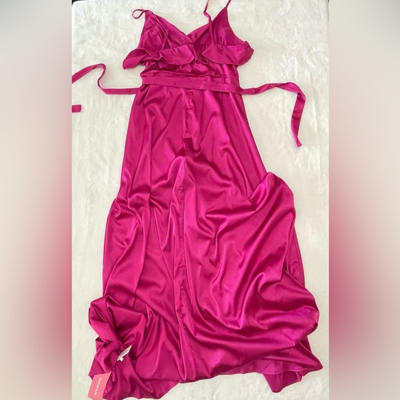 BNWT Hot Pink Shein Belle Maxi Dress Flowing Pretty Feminine Wrap Tie Wedding - Picture 3 of 8